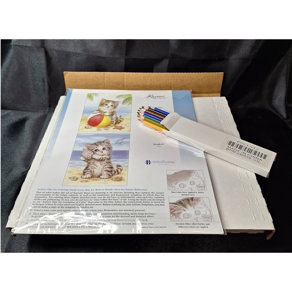 Bradford Exchange Kayomi Harai Kitten Coloring Set Artisan Templates Pencils